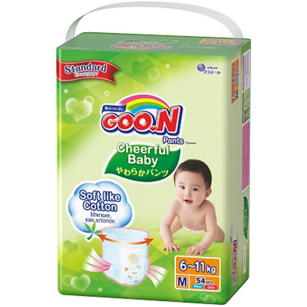 Подгузники-трусики GOO.N CHEERFUL BABY для детей 6-11 кг (размер M, унисекс, 54 шт) (843075)
Подгузники-трусики GOO.N CHEERFUL BABY для детей 6-11 кг (размер M, унисекс, 54 шт) (843075)