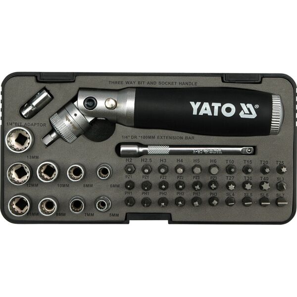 Отвертка YATO с трещеткой + биты YATO 42 пр.: торцевые головки 1/4" 5-13 ММ, биты YATO TORX Т10-Т40, крестовые PH1-PH3, PZ1-PZ3, шестигранные HEX Н2-Н6, шлицевые SL3-SL7 YT-2806
Отвертка YATO с трещеткой + биты YATO 42 пр.: торцевые головки 1/4" 5-13 ММ, биты YATO TORX Т10-Т40, крестовые PH1-PH3, PZ1-PZ3, шестигранные HEX Н2-Н6, шлицевые SL3-SL7 YT-2806