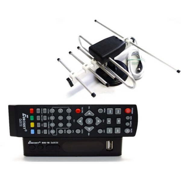 Комплект Т2-телевидения: тюнер DVB-T2 с функциями медиаплеера и IPTV/WebTV-плеера Eurosky ES-15+ антенна для Т2 комнатная Волна-2
Комплект Т2-телевидения: тюнер DVB-T2 с функциями медиаплеера и IPTV/WebTV-плеера Eurosky ES-15+ антенна для Т2 комнатная Волна-2