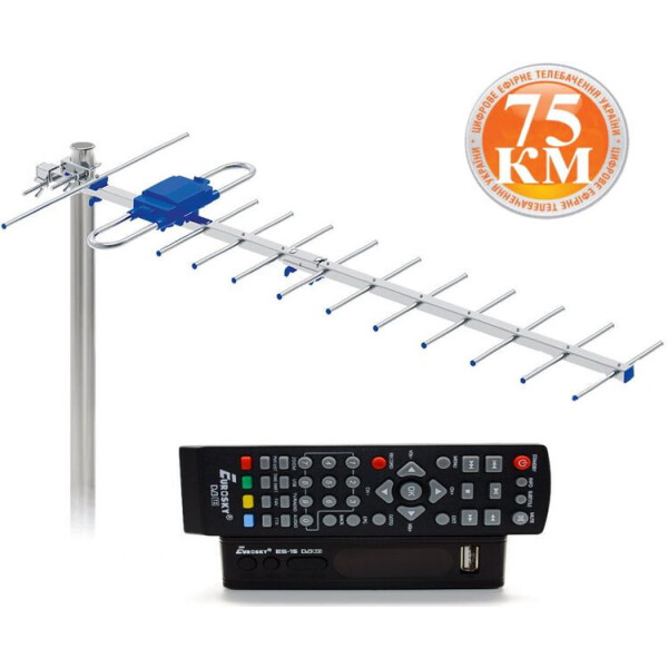 Комплект Т2-телевидения: тюнер DVB-T2 с функциями медиаплеера и IPTV/WebTV-плеера Eurosky ES-15+ Внешняя ТВ антенна для Т2 Дальнобой 75 км
Комплект Т2-телевидения: тюнер DVB-T2 с функциями медиаплеера и IPTV/WebTV-плеера Eurosky ES-15+ Внешняя ТВ антенна для Т2 Дальнобой 75 км