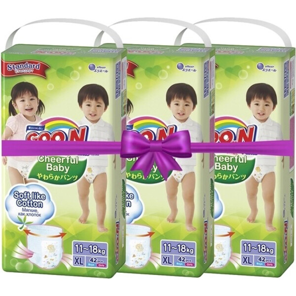 Набор подгузников-трусиков Goo.N Cheerful Baby XL (11-18 кг), 126 шт. (3 уп. по 42 шт.)
Набор подгузников-трусиков Goo.N Cheerful Baby XL (11-18 кг), 126 шт. (3 уп. по 42 шт.)