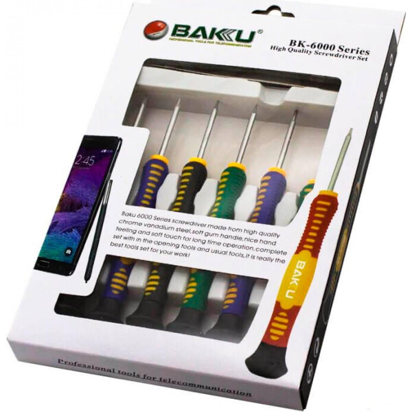 Набор инструментов BAKKU BK-6000 (Отвёртки: T2, T3, T5, T6, "мерс"1.5, крест1.7, Пинцеты:прямой, изогнутый
Набор инструментов BAKKU BK-6000 (Отвёртки: T2, T3, T5, T6, "мерс"1.5, крест1.7, Пинцеты:прямой, изогнутый