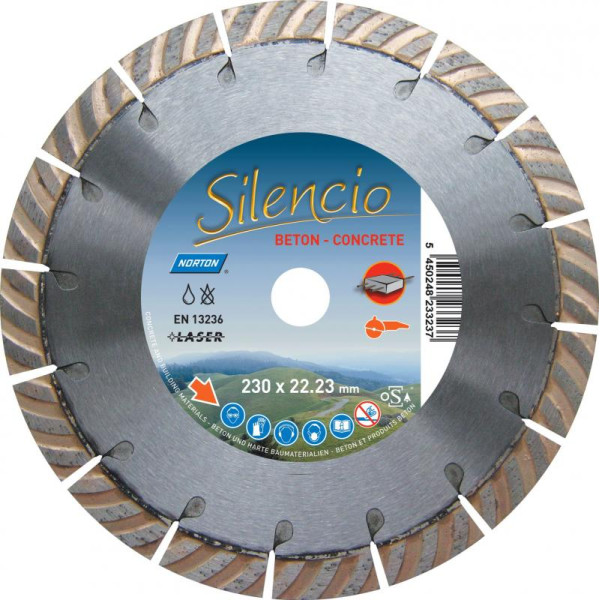 Бесшумный алмазный диск для резки бетона Norton Clipper Silencio 230 x 22.23 мм (70184530308)
Бесшумный алмазный диск для резки бетона Norton Clipper Silencio 230 x 22.23 мм (70184530308)