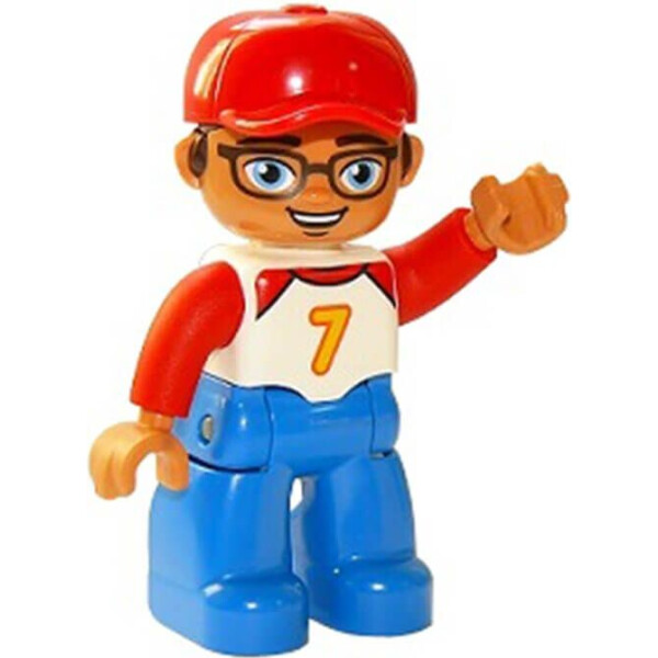 LEGO DUPLO Duplo Figure Lego Ville, Male, Blue Legs, White Top with Number 7 and Red Arms, Reddish Brown Hair, Red Cap (47394pb267)
LEGO DUPLO Duplo Figure Lego Ville, Male, Blue Legs, White Top with Number 7 and Red Arms, Reddish Brown Hair, Red Cap (47394pb267)