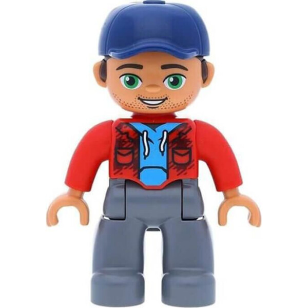 LEGO DUPLO Duplo Figure Lego Ville, Male, Dark Bluish Gray Legs, Red Jacket, Medium Azure Shirt, Dark Blue Cap (47394pb245)
LEGO DUPLO Duplo Figure Lego Ville, Male, Dark Bluish Gray Legs, Red Jacket, Medium Azure Shirt, Dark Blue Cap (47394pb245)