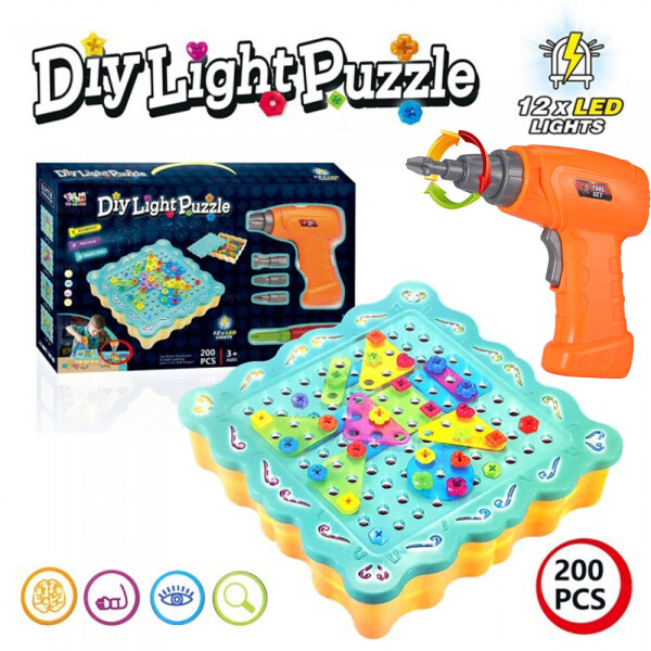 Мозаика детская винтовая конструктор с подсветкой и шуруповертом Diy Light Puzzle 200 элементов
Мозаика детская винтовая конструктор с подсветкой и шуруповертом Diy Light Puzzle 200 элементов