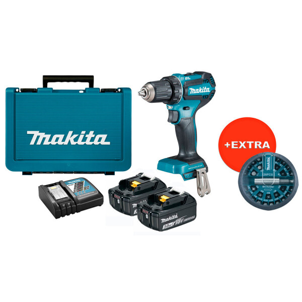 Аккумуляторная дрель-шуруповерт Makita DDF485RFEX + 2 акб 18 V 3 Ah + з/у + кейс + набор бит 28 шт (B-28911)
Аккумуляторная дрель-шуруповерт Makita DDF485RFEX + 2 акб 18 V 3 Ah + з/у + кейс + набор бит 28 шт (B-28911)