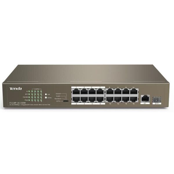 Коммутатор TENDA TEF1118P-16-150W 16xFE PoE, 1xGE, 1xSFP, Стоечный, Неуправляемый (TEF1118P-16-150W)
Коммутатор TENDA TEF1118P-16-150W 16xFE PoE, 1xGE, 1xSFP, Стоечный, Неуправляемый (TEF1118P-16-150W)