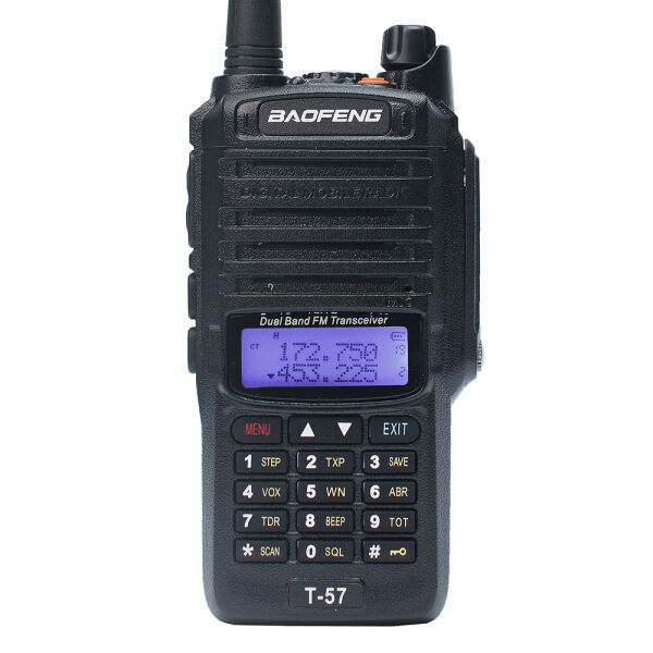 Рация пыле-влаго защищенная Baofeng T-57 IP67, VHF/UHF, 5 Ватт, батарея 1800 мАч + Гарнитура Baofeng + Ремешок на шею Mirkit черный