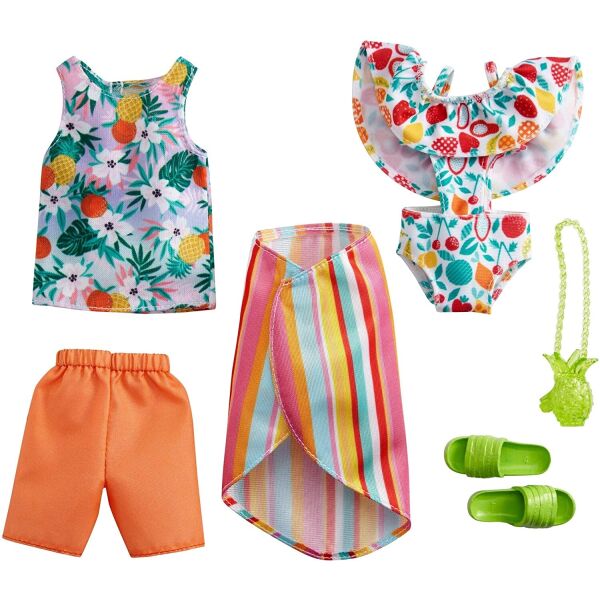 Одежда для кукол Барби и Кена Barbie Fashion 2-Pack, Tropical Swimsuit, Striped Skirt & Tank Top, Orange Shorts GRC96
Одежда для кукол Барби и Кена Barbie Fashion 2-Pack, Tropical Swimsuit, Striped Skirt & Tank Top, Orange Shorts GRC96