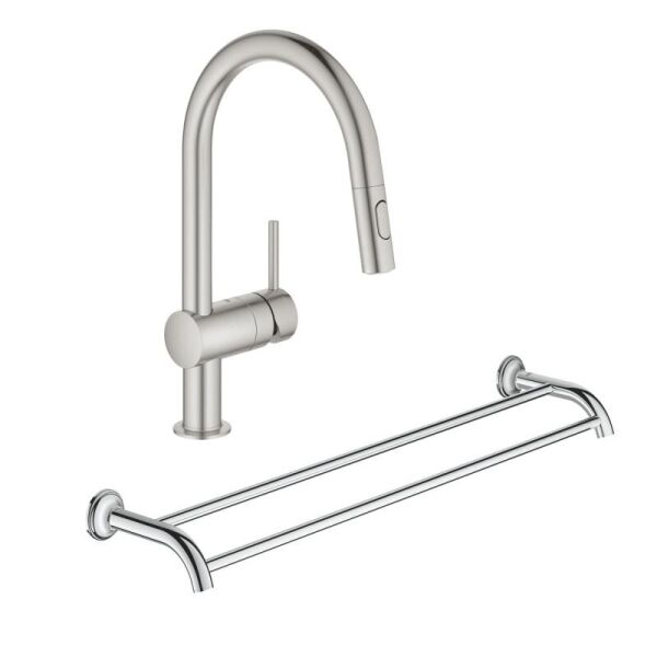 Набор Grohe 32321DC240654001 смеситель для кухни с выдвижным изливом Minta 32321DC2 + полотенцедержатель Essentials Authentic 40654001 сталь (81348)
Набор Grohe 32321DC240654001 смеситель для кухни с выдвижным изливом Minta 32321DC2 + полотенцедержатель Essentials Authentic 40654001 сталь (81348)