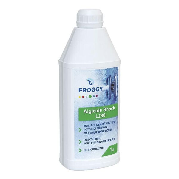 Средство против водорослей в бассейне шоковое. Альгицид Froggy Algicide Shock L230, 1 литр
Средство против водорослей в бассейне шоковое. Альгицид Froggy Algicide Shock L230, 1 литр