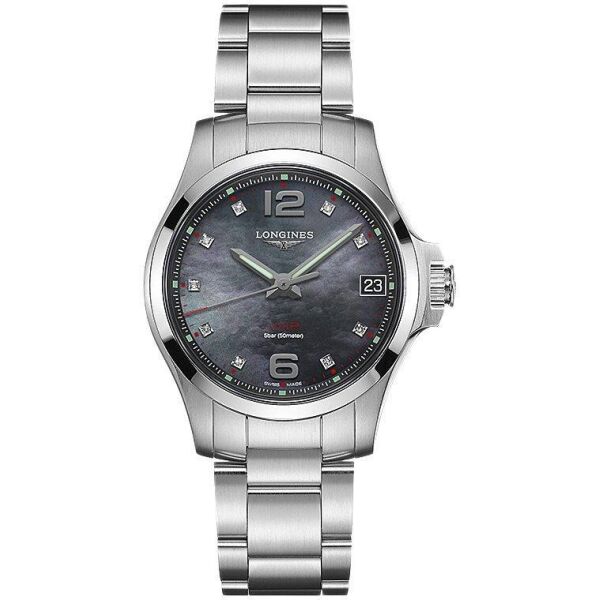 Часы наручные женские LONGINES CONQUEST V.H.P. L3.316.4.88.6, кварц, перламутровый циферблат и 9 бриллиантов
Часы наручные женские LONGINES CONQUEST V.H.P. L3.316.4.88.6, кварц, перламутровый циферблат и 9 бриллиантов
