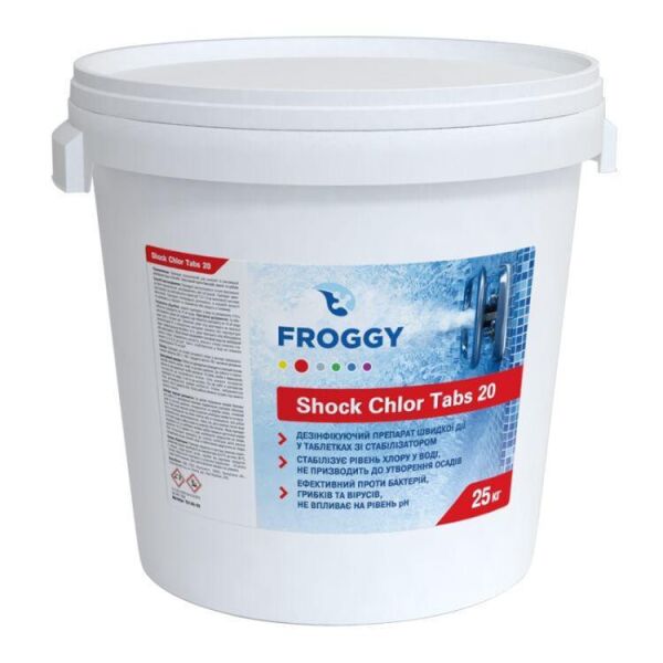 Шоковый хлор Froggy Shock Chlor Tabs в таблетках для быстрой обработки воды бассейна, 50 кг
Шоковый хлор Froggy Shock Chlor Tabs в таблетках для быстрой обработки воды бассейна, 50 кг