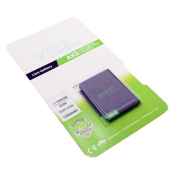 Аккумулятор (батарея) GRAND Premium для Samsung S5360, B5510, B5512, S5300, S5302, S5363, S5380, G130
Аккумулятор (батарея) GRAND Premium для Samsung S5360, B5510, B5512, S5300, S5302, S5363, S5380, G130
