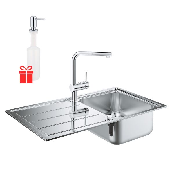 Набор Grohe мойка кухонная K500 31573SD0 + смеситель Minta 32168000 + дозатор для моющего средства Contemporary 40536000
Набор Grohe мойка кухонная K500 31573SD0 + смеситель Minta 32168000 + дозатор для моющего средства Contemporary 40536000