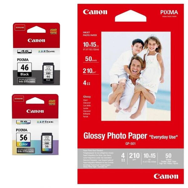 Картридж Canon (PG-46/CL-56) Pixma E404/E464/E484 Black/Color (9059B003) + Фотобумага Canon (GP-501) 50л
Картридж Canon (PG-46/CL-56) Pixma E404/E464/E484 Black/Color (9059B003) + Фотобумага Canon (GP-501) 50л