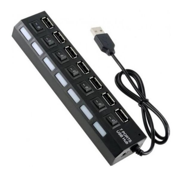 Хаб USB 2.0 7 портів з перемикачами на кожен порт, Black, 480Mbts High Speed, живлення від USB, Blister Q100
Хаб USB 2.0 7 портів з перемикачами на кожен порт, Black, 480Mbts High Speed, живлення від USB, Blister Q100