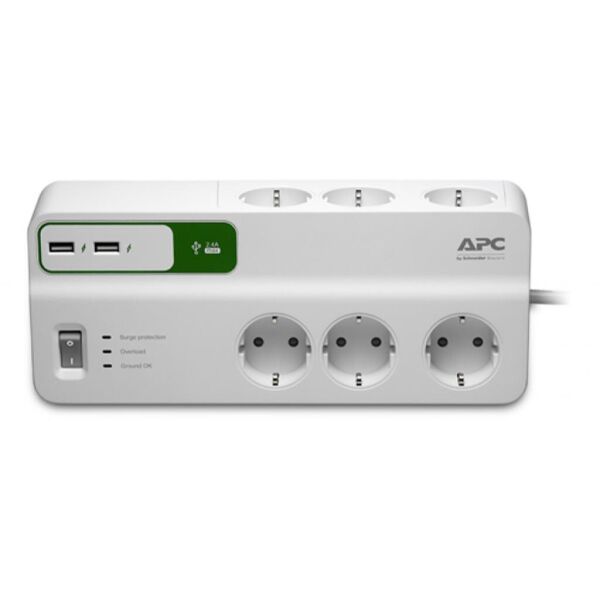 Сетевой фильтр питания APC Essential SurgeArrest 6 outlets + 2 USB (5V, 2.4A) port (PM6U-RS)
Сетевой фильтр питания APC Essential SurgeArrest 6 outlets + 2 USB (5V, 2.4A) port (PM6U-RS)