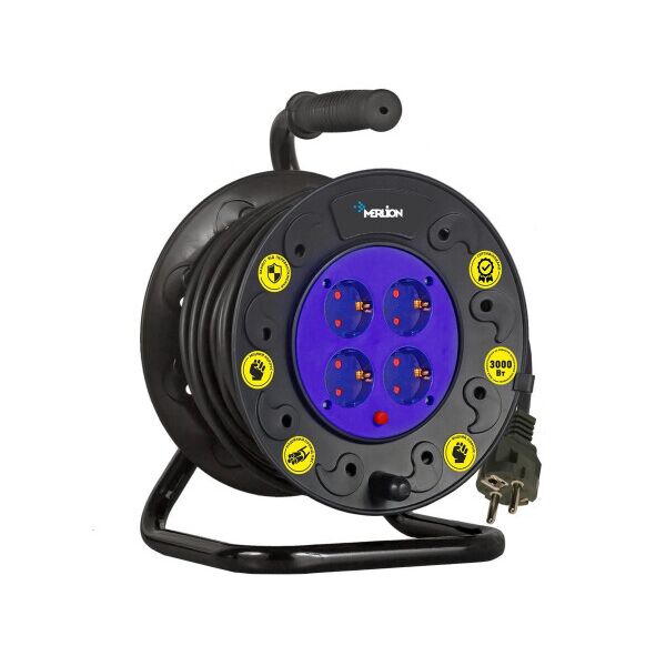 Удлинитель на катушке MERLION 2х2,5, 40 м, 16А, 220В, 4xSCHUKO socket, кабель нг-LS, тепловое реле ( защита от перегрева ), Q2
Удлинитель на катушке MERLION 2х2,5, 40 м, 16А, 220В, 4xSCHUKO socket, кабель нг-LS, тепловое реле ( защита от перегрева ), Q2