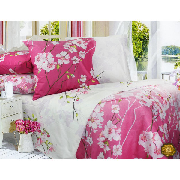 Комплект постельного белья Еней-Плюс Т0338 розовый, белый Евро