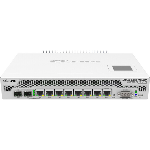 Wi-Fi роутер MikroTik CCR1009-7G-1C-1S+PC (8x1G, 1xSFP/1G, 1xSFP+, microUSB port, 1GHzx9 core, Passive cooling)
Wi-Fi роутер MikroTik CCR1009-7G-1C-1S+PC (8x1G, 1xSFP/1G, 1xSFP+, microUSB port, 1GHzx9 core, Passive cooling)