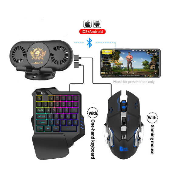 Мобильный игровой Bluetooth адаптер с подставкой и охлаждением, игровой клавиатурой и мышкой Union Sundy PUBG Mobile Х2
Мобильный игровой Bluetooth адаптер с подставкой и охлаждением, игровой клавиатурой и мышкой Union Sundy PUBG Mobile Х2