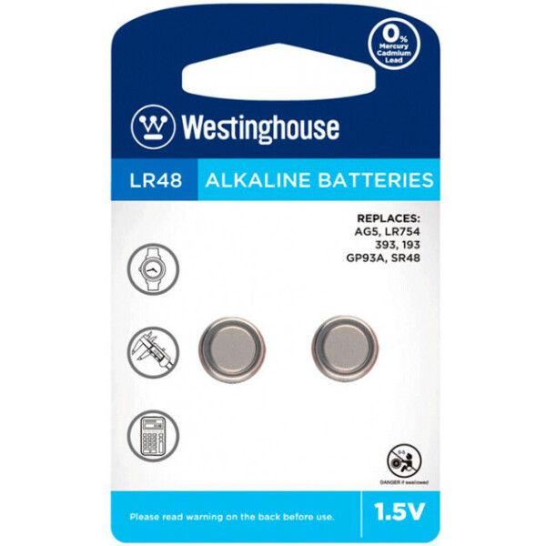 Щелочная батарейка Westinghouse Alkaline "таблетка" LR48 (AG5) 2шт/уп blister (889554001868)
Щелочная батарейка Westinghouse Alkaline "таблетка" LR48 (AG5) 2шт/уп blister (889554001868)