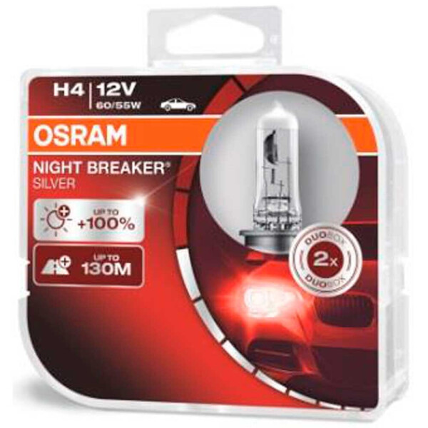 Галогеновая лампа Osram H4 (HB2, 9003) Night Breaker Silver 64193NBS +100% 60/55W P43t HardDuopet
Галогеновая лампа Osram H4 (HB2, 9003) Night Breaker Silver 64193NBS +100% 60/55W P43t HardDuopet