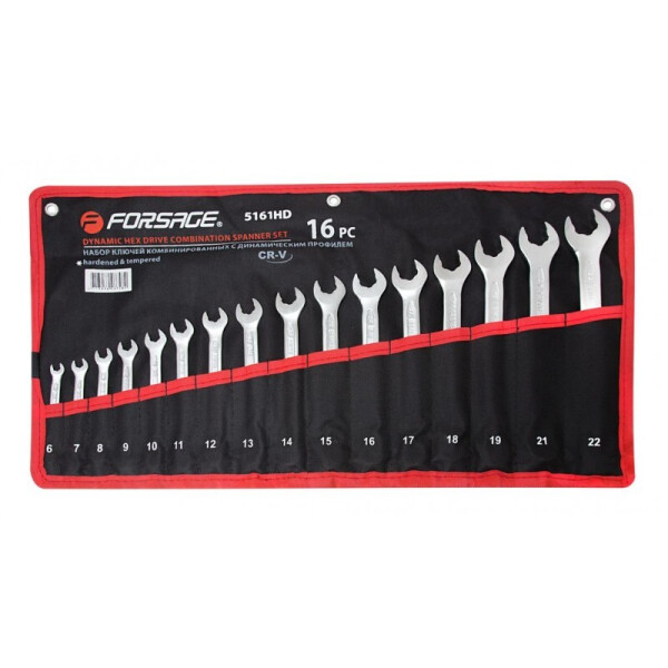 Ключи комбинированные с динамическим профилем, набор 16пр. 6-19, 21, 22мм, F-5161HD FORSAGE 
Ключи комбинированные с динамическим профилем, набор 16пр. 6-19, 21, 22мм, F-5161HD FORSAGE