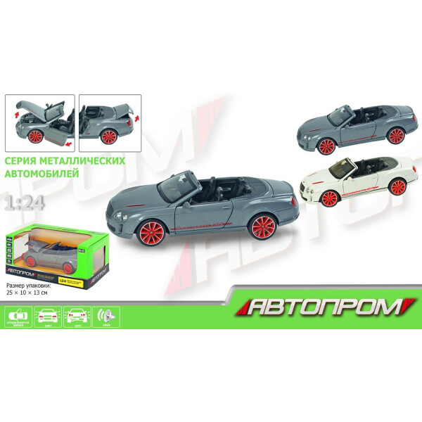 Машина металл АВТОПРОМ,1:24 Bentley, 2 цвета, бат,свет,зв,откр.двери,капот,багаж.,в кор.25*10*13см /12-2/
Машина металл АВТОПРОМ,1:24 Bentley, 2 цвета, бат,свет,зв,откр.двери,капот,багаж.,в кор.25*10*13см /12-2/