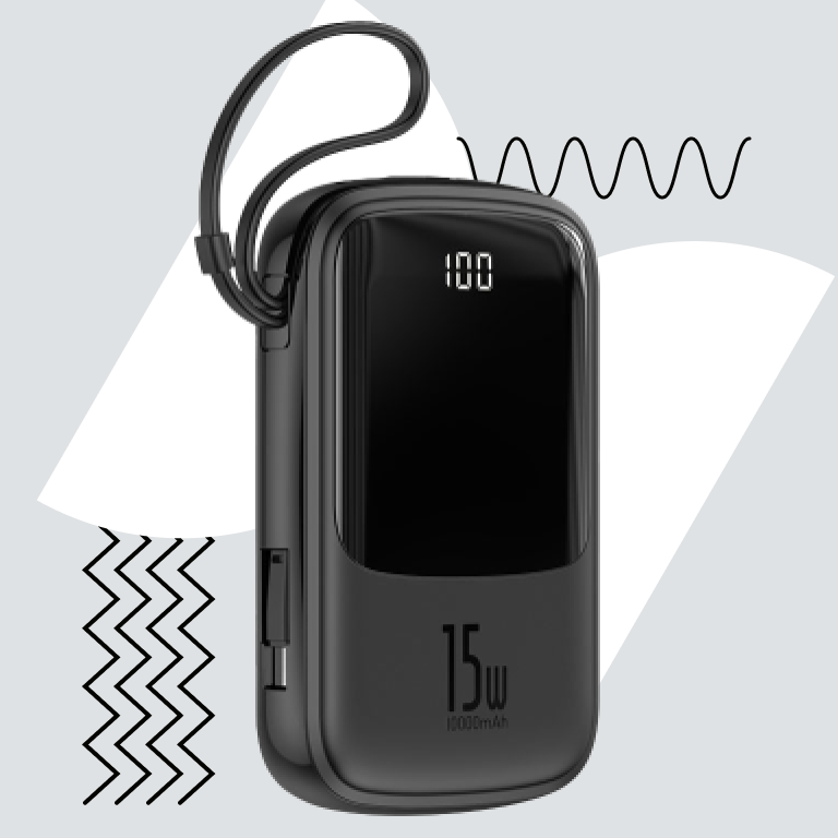Lightning 10000mAh 15W 3A BASEUS Qpow Digital Display QC Power Bank Black От USB Пластик