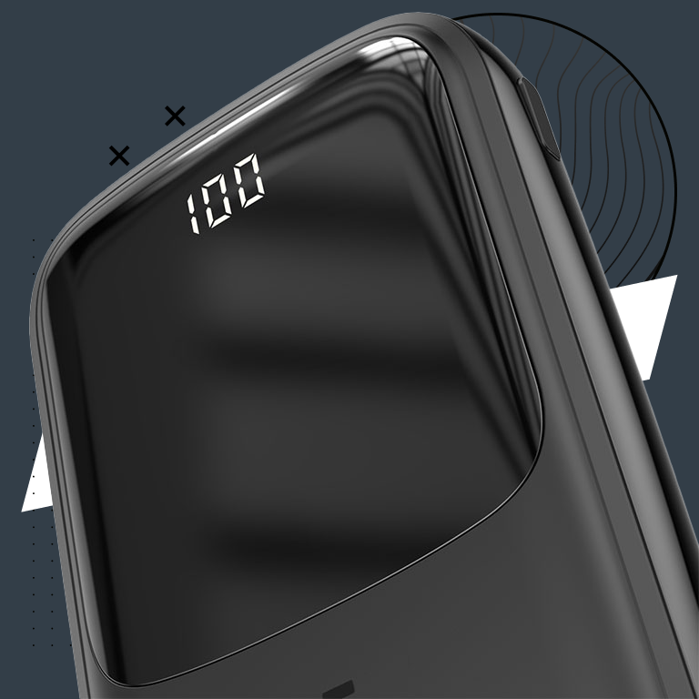 Lightning 10000mAh 15W 3A BASEUS Qpow Digital Display QC Power Bank Black От USB Пластик Быстрая зарядка