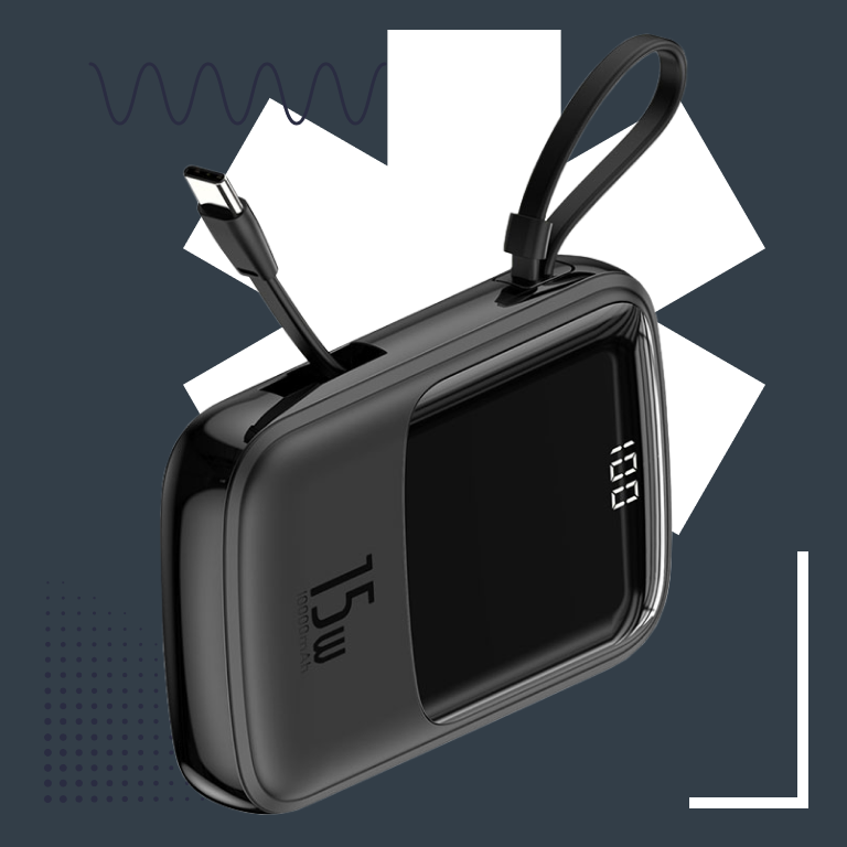 Lightning 10000mAh 15W 3A BASEUS Qpow Digital Display QC Power Bank Black От USB Пластик Быстрая зарядка Индикатор уровня заряда Lighting