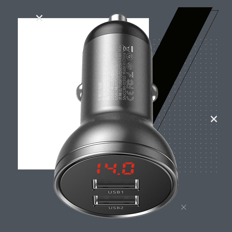 Baseus Display Dual USB Car Charger 24W 4.8A*5V Silver Універсальний