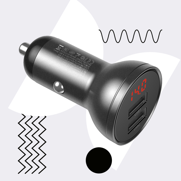 Baseus Display Dual USB Car Charger 24W 4.8A*5V Silver Універсальне Срібло