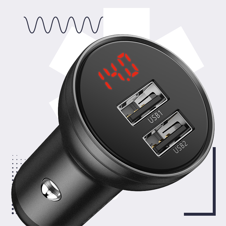 Baseus Display Dual USB Car Charger 24W 4.8A*5V Silver Універсальне Срібло Автомобільний Адаптер