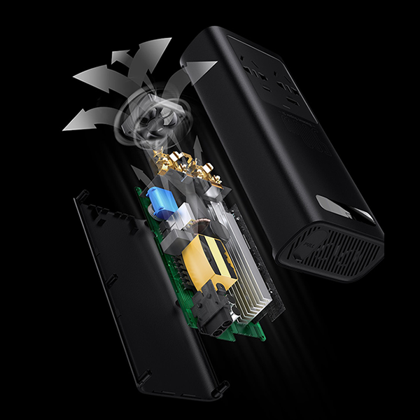 12V-220V 500W Baseus In-car Inverter QC USB-A PD Type-C CGNB000101 чистая синусоида Чистая PC + ABS Черный Порт прикуривателя Кабель с клемами Инвертор