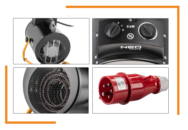 Neo Tools 90-069 на 5 кВт, 100м2, 380В, IPX4, нагр.элемент - нерж.сталь Электрическая Цилиндрический