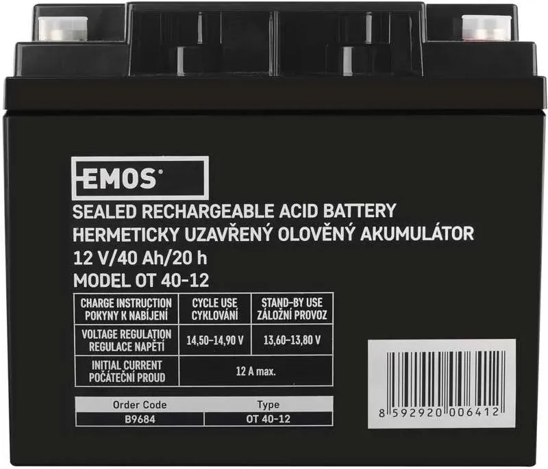 Акумуляторна батарея EMOS B9684, 12V, 40Ah, AGM, M6