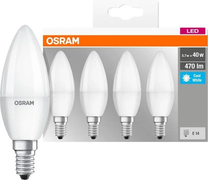 Набір ламп 4шт OSRAM LED E14 4.9Вт 2700К 470Лм B40 (4058075819610)