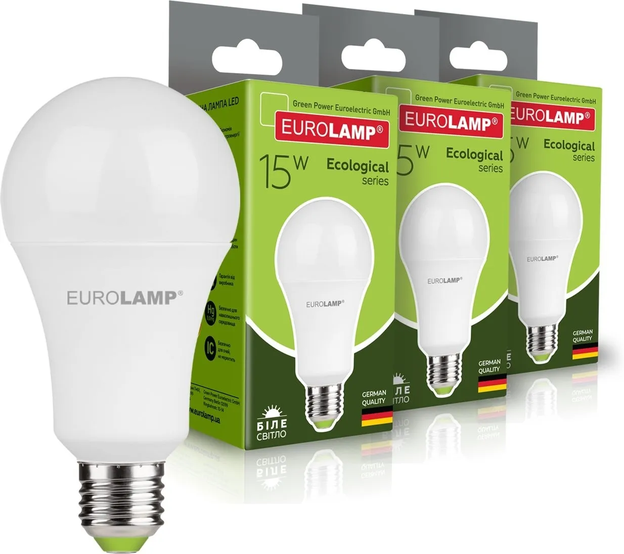 Лампа світлодіодна EUROLAMP A70 15W E27 4000K (Упаковка 3в1) (LED-A70-15274(P)(3))