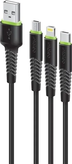 Кабель Intaleo 3in1 USB to Micro/Lightning/Type-C 2,4A 1,4м (CBFLEXU1) чорний