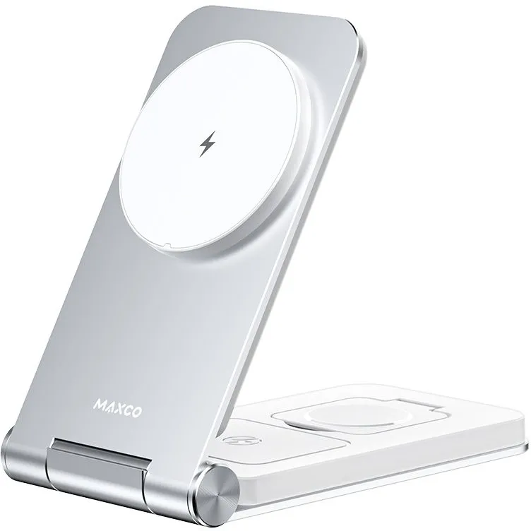Бездротова зарядка MAXCO 3in1 15W Folding Wireless Charger (MW08) сір