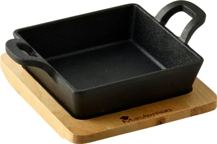 Чавунна мініформа з дошкою MasterPro Foodies cook&share, 12.6x18.5 см (BGMP-3805-EM)