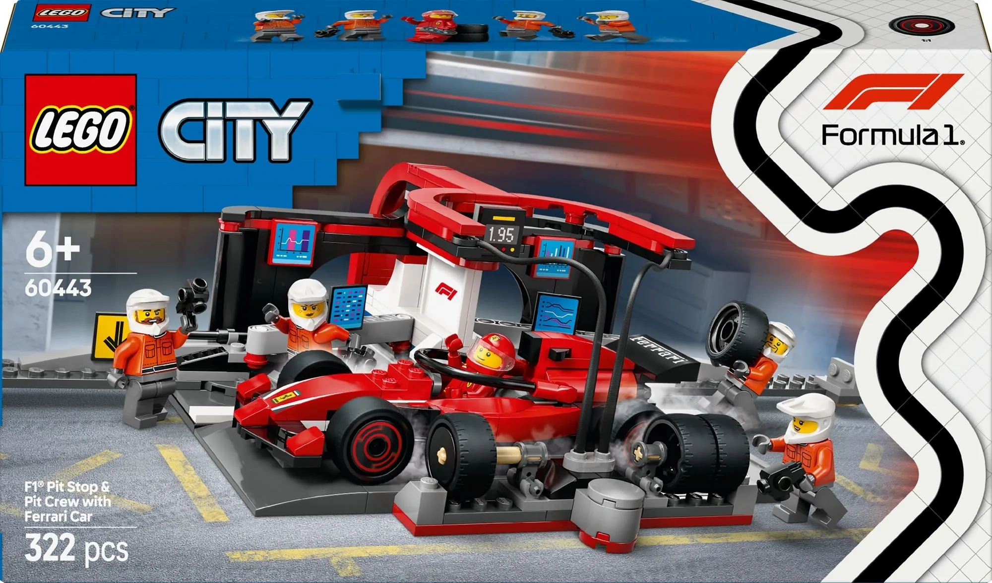 Конструктор LEGO® City Піт-стоп і піт-екіпаж F1 з болідом Ferrari (60443)