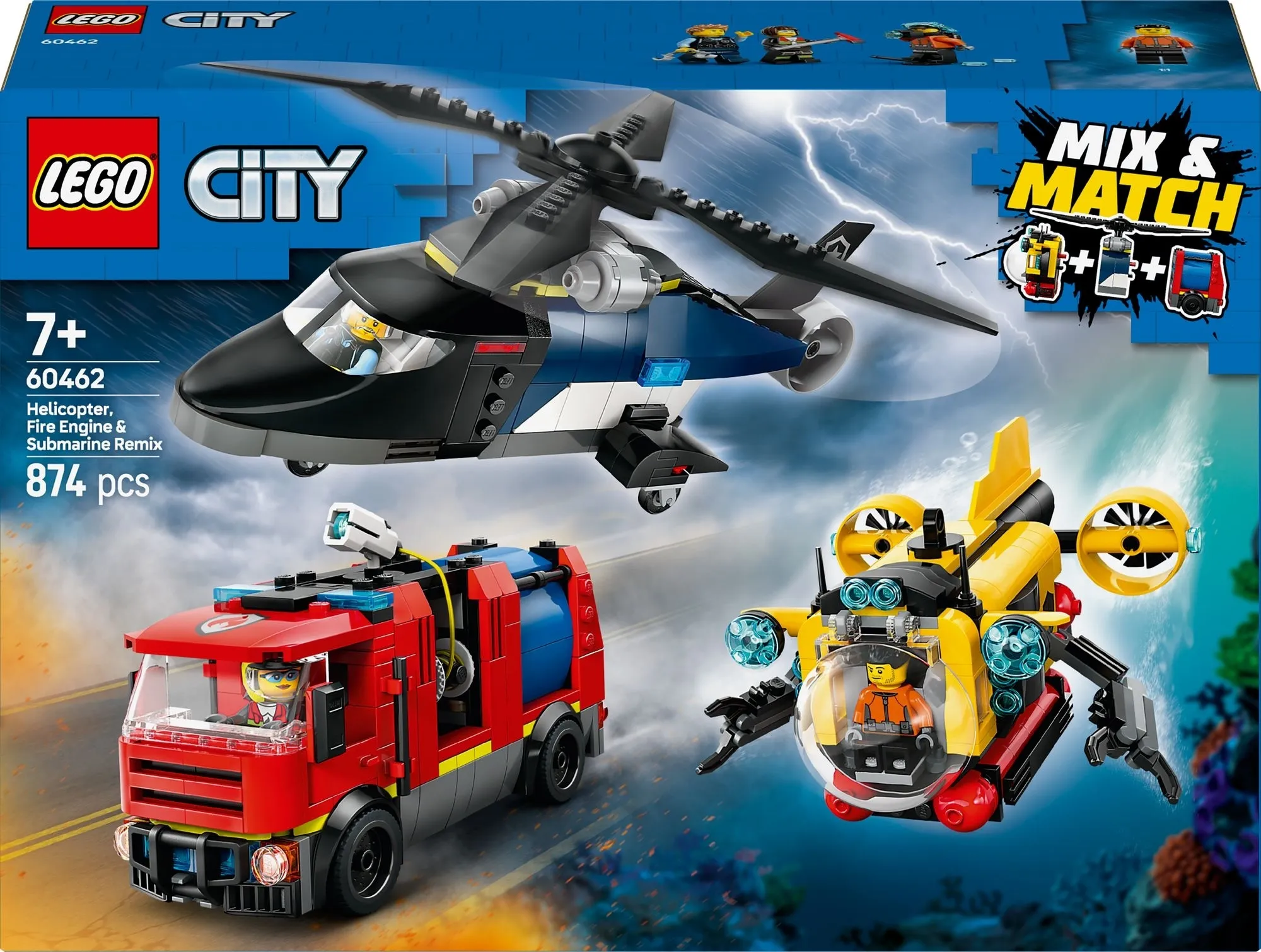 Конструктор LEGO® City Ремікс вертольотів, пожежних машин і підводних човнів (60462)