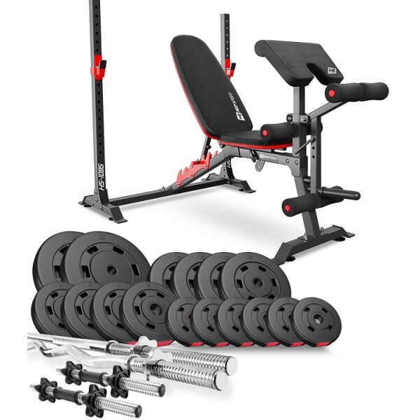 

Набор Hop-Sport Premium 105 кг со скамьей HS-1095, штангами и гантелями