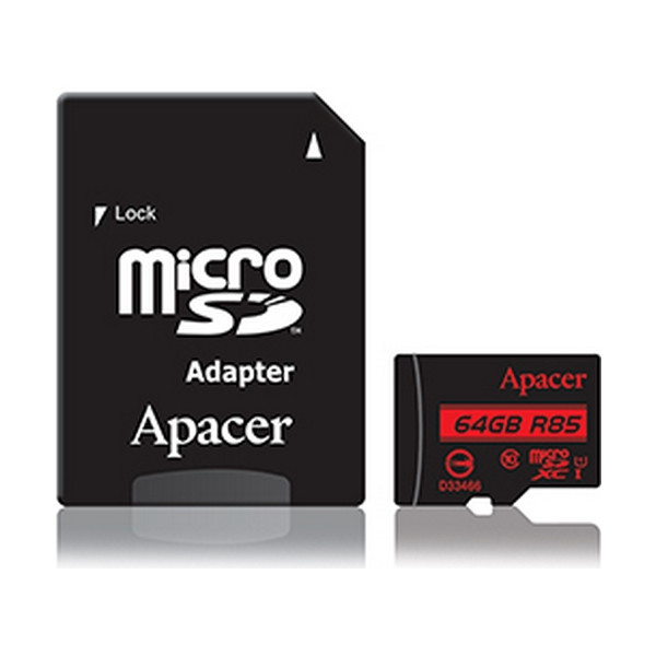 

Карта памяти Apacer microSDXC UHS-I 85R 64GB сlass10 + SD adapter (AP64GMCSX10U5-R )