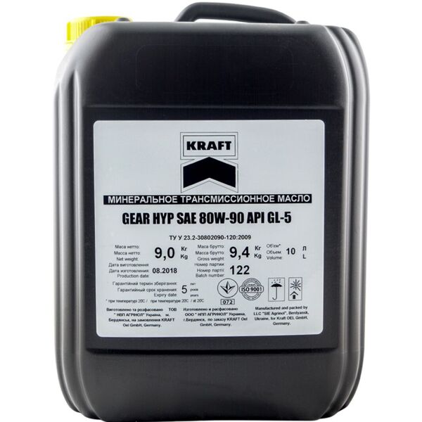 

Трансмиссионное масло KRAFT GEAR HYP GL-5 SAE 80W-90 10 л